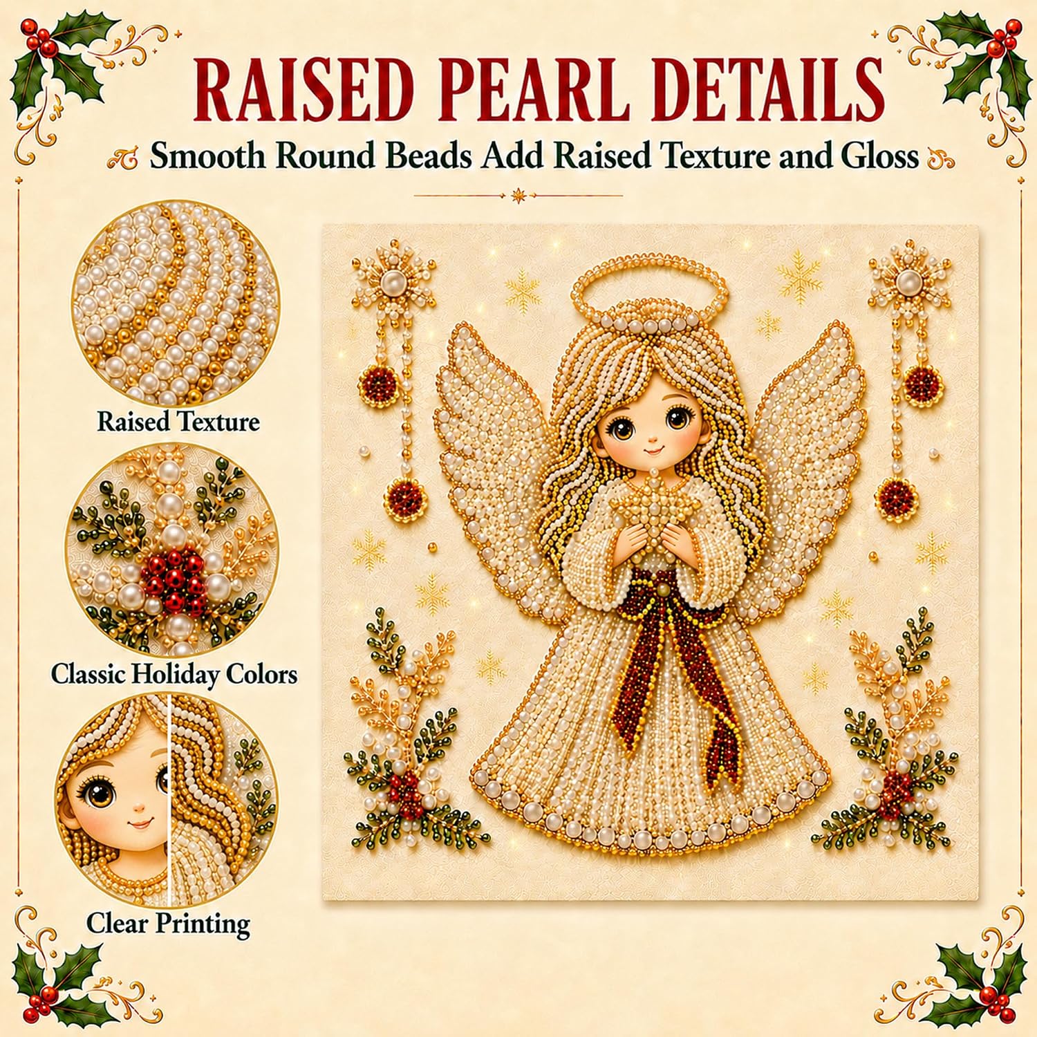 MOSADO DIY Christmas Pearl Diamond Painting Art Kit, Pearl Art Kits for Adults and Beginners, Holiday Bead Craft Wall Decor (Snowman, Unframed Canvas Only)