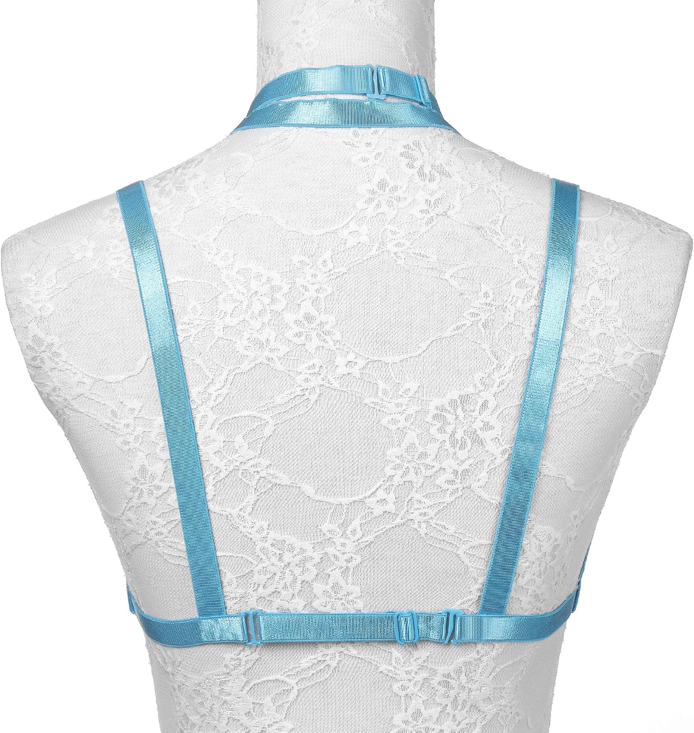 Women Hollow Out Strap Crop Top Harness Bra Elastic Cup-Less Cage Bra Blue