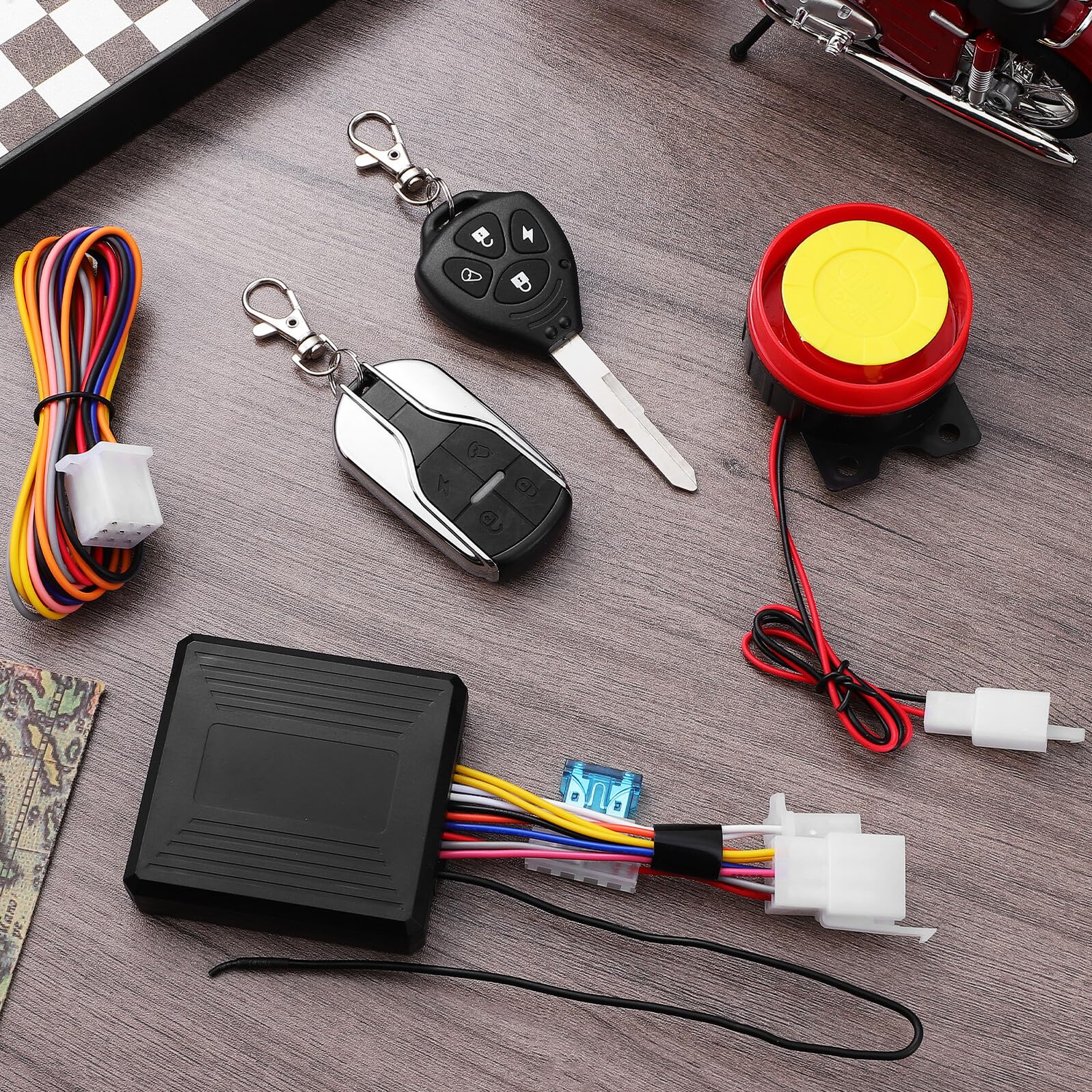 Allarme Antifurto Moto 315mhz in Abs, Set Nero con Batteria | Telecomando Incluso, Avvio Remoto e Rilevamento Veicolo, a Riposo ≤3.5ma, per Scooter