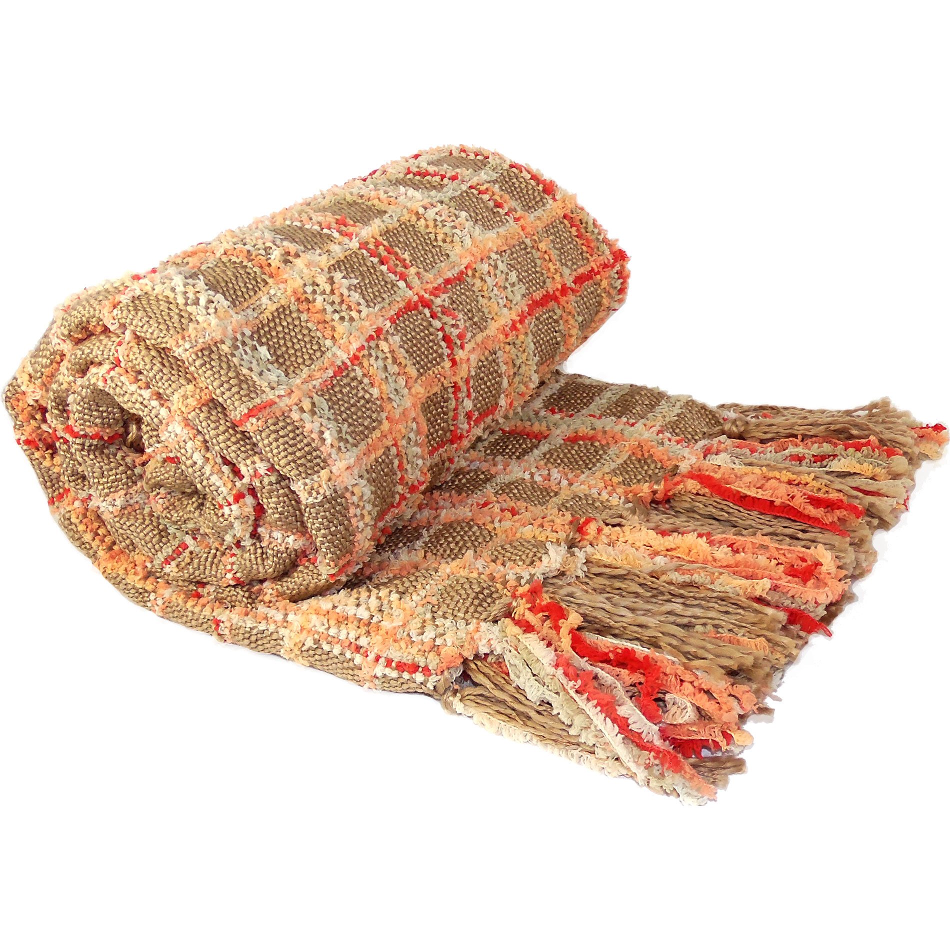 Home Soft ThingsMulti-Color Chenille Couch Throw Blanket, Burnt Orange, 60'' x 80'' Soft Warm Cozy Soft Tartan Blanket with Tassels Throw Blanket for Living Room Bed Sofa Chair Décor