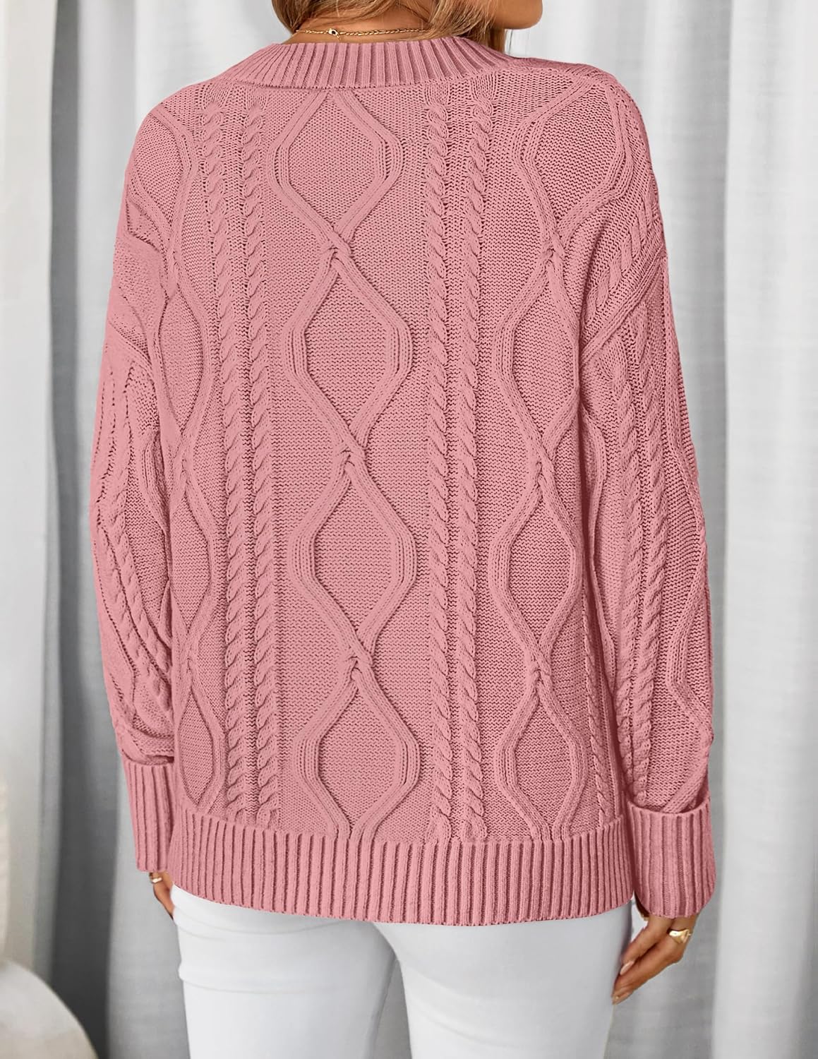 ZESICA Women's Spring Oversized Sweaters 2026 Casual Long Sleeve V Neck Cable Knit Trendy Pullover Tops - Image 4