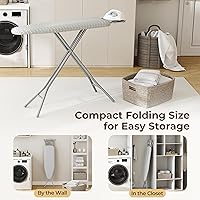 Vista 8 de Yaheetech Tabla de planchar plegable, tabla de hierro resistente con 9 alturas ajustables, cubierta de 4 capas y soporte de hierro de seguridad, 52