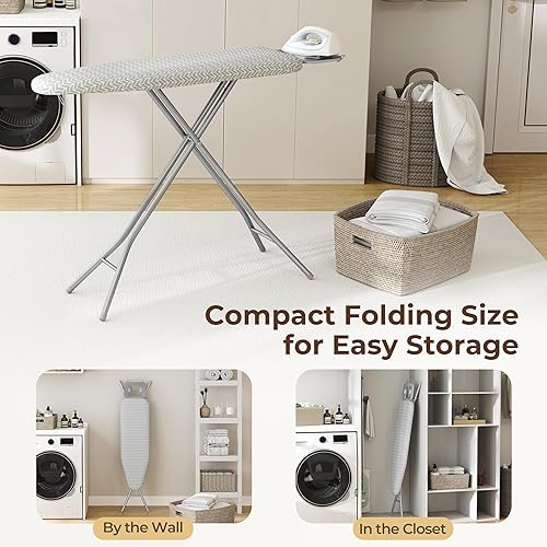 Miniatura 8 de Yaheetech Tabla de planchar plegable, tabla de hierro resistente con 9 alturas ajustables, cubierta de 4 capas y soporte de hierro de seguridad, 52