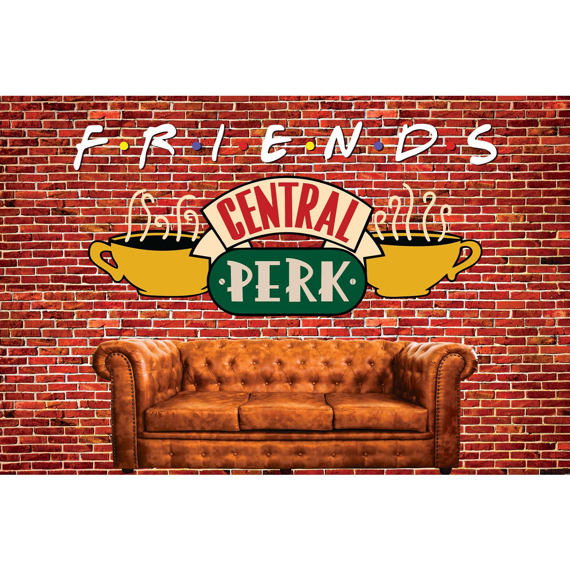 SeekPro 9x6ft Central Perk Friends Party Backdrop Red Brick Wall Retro Pub Sofa and Coffee Photography Background for Adult Birthday Ball Party