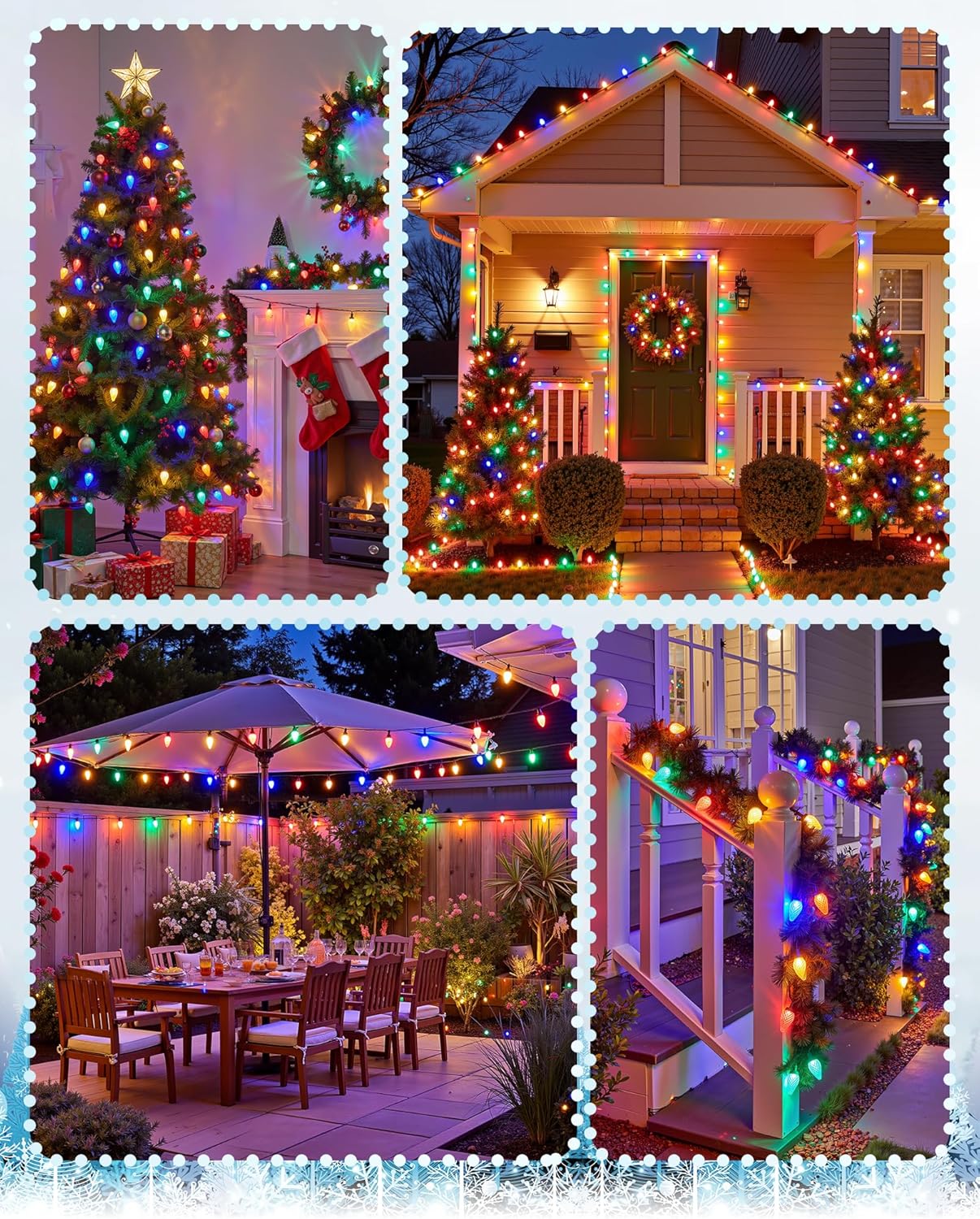 C9 LED Christmas Lights Outdoor with 100 Spring Clips, 65FT 100 LED C9 String Lights Waterproof Connectable for Outside Roofline Patio House Yard Windows Outdoor Christmas Decorations, Multicolor