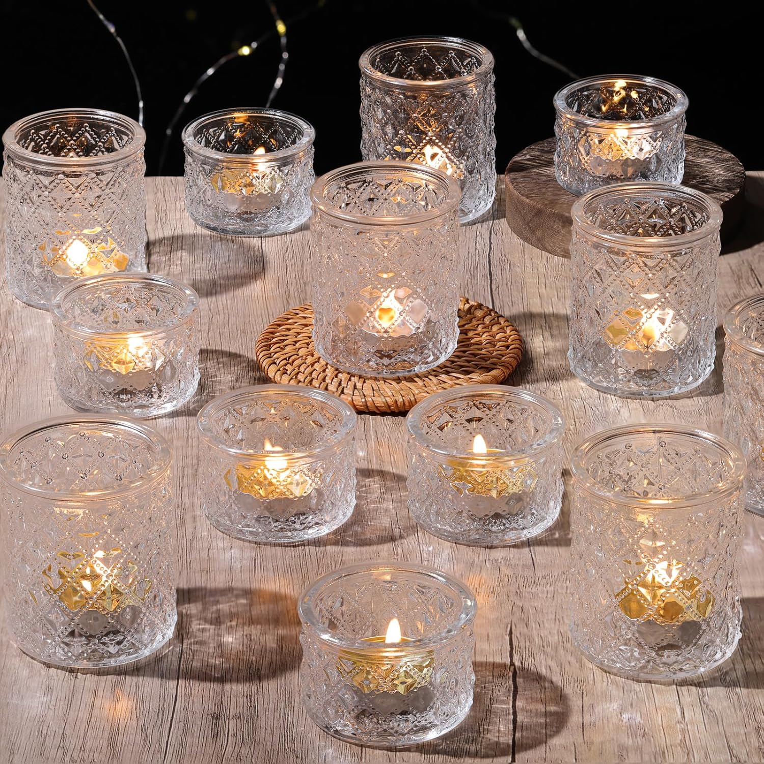 36 Pack Blue Votive Candle Holders, Assorted Glass Candle Holders for Table Centerpiece, Blue Glass Candle Holder Decorations for Wedding, Baby Shower Party & Home Decor