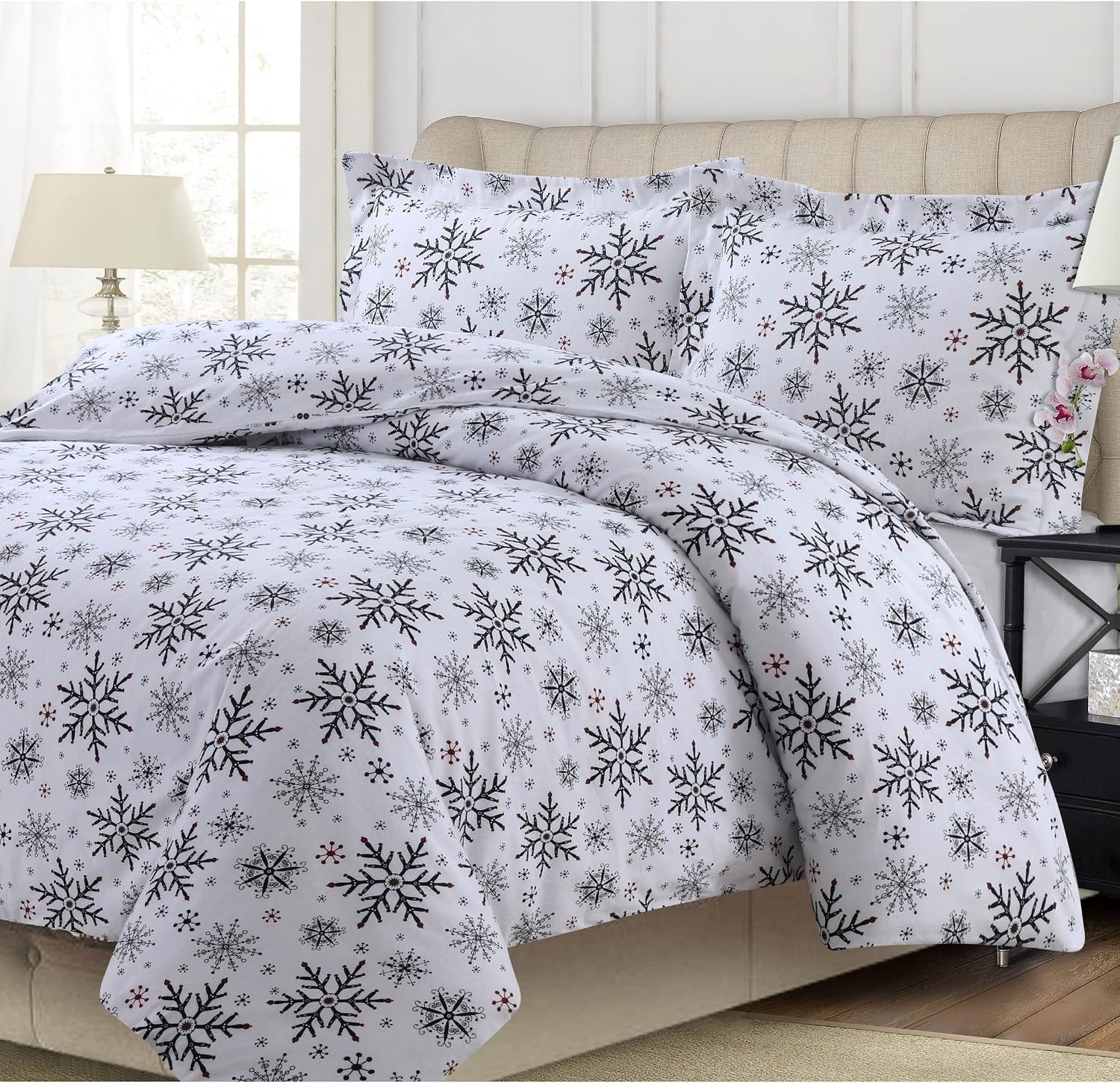 Tribeca Living CHBUCDUVETQUGR Duvet Set, Queen, Checkered Buck Grey