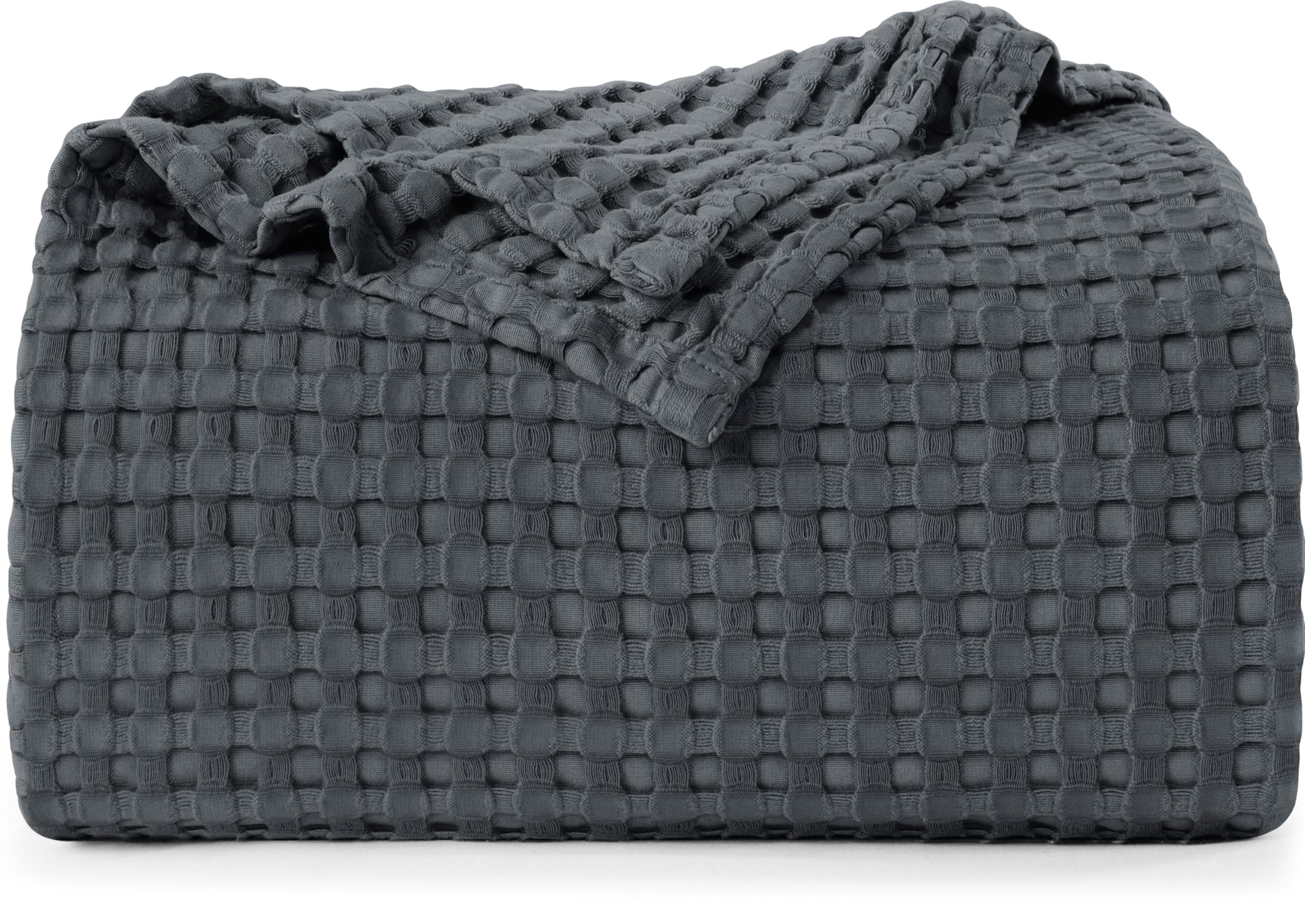 bedding charcoal 100% cotton waffle blanket 300 gsm [twin - 90x72 inch] soft lightweight breathable bed blanket for all season