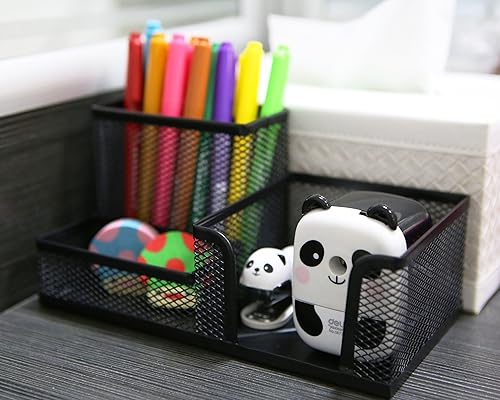 Miniatura 6 de Organizador de escritorio multifuncional con diseño de malla metálica con alambre, organizador de escritorio, soporte para bolígrafo, estuche para