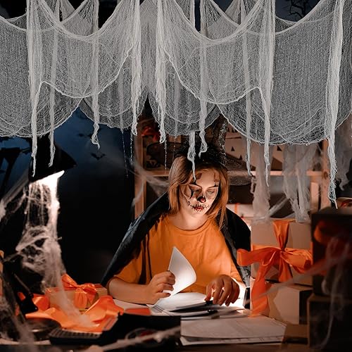 Miniatura 7 de Paño espeluznante de Halloween de 30 x 71 pulgadas, paño de gasa espeluznante grande para puertas, escaleras, interiores y exteriores, decoración de