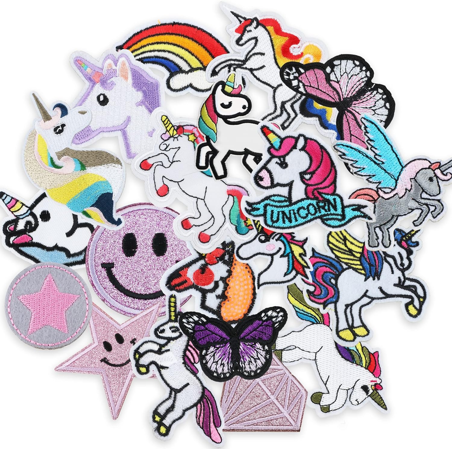20 Piezas Parches Ropa Niños, Parches Ropa Termoadhesivos Infantiles, Patch Sticker, DIY Parches Bordados, Mariposa, Arco Iris, Unicornio para Mochilas, Jeans, Pantalon, para Infantil Y Adultos