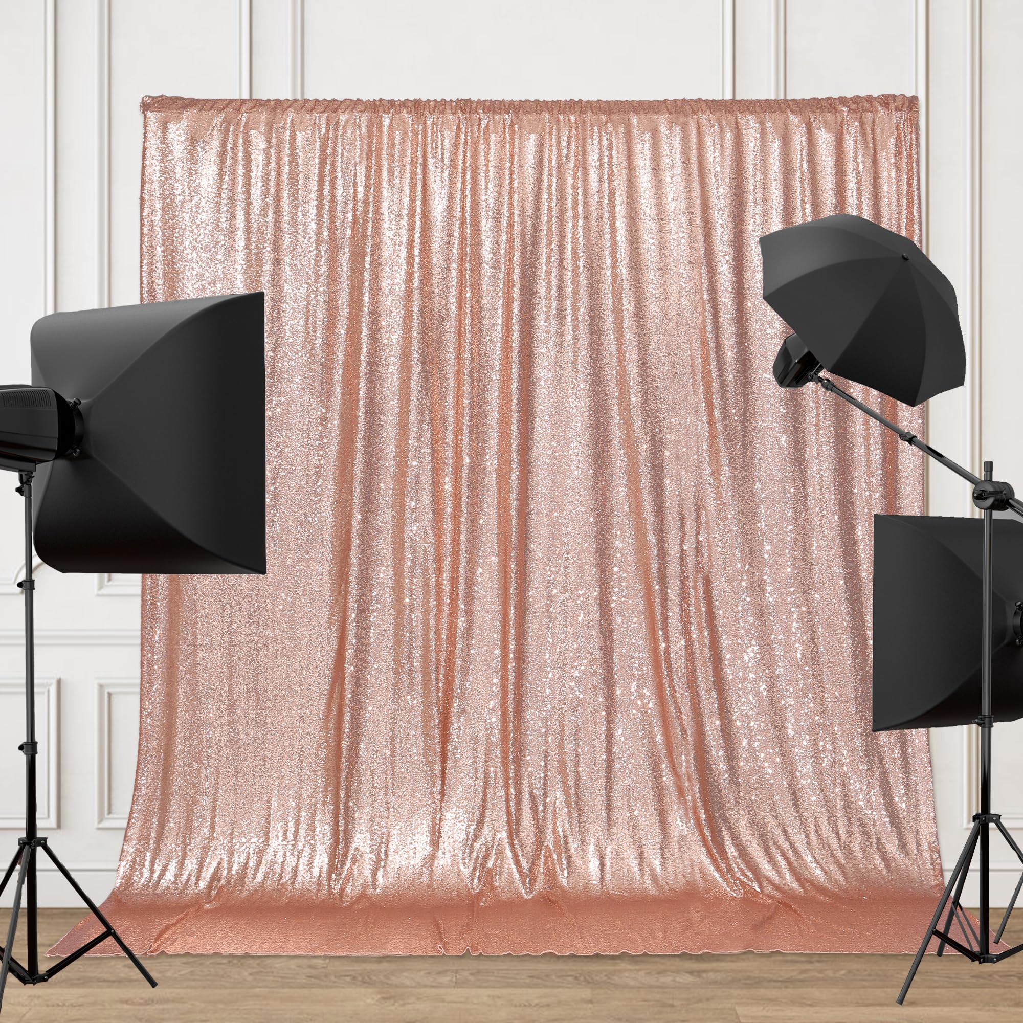 PartyDelight Rose Gold Sequin Backdrop 6x6ft - High Density 3mm Shimmer Sequin Background with 4-Inch Rod Pocket Sparkly Photography Curtain for