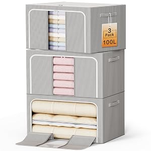 Clothes Storage Bins with Metal Frame Foldable Storage Box Clothes Organizers Storage Containers for Clothes Sheets Blankets Books