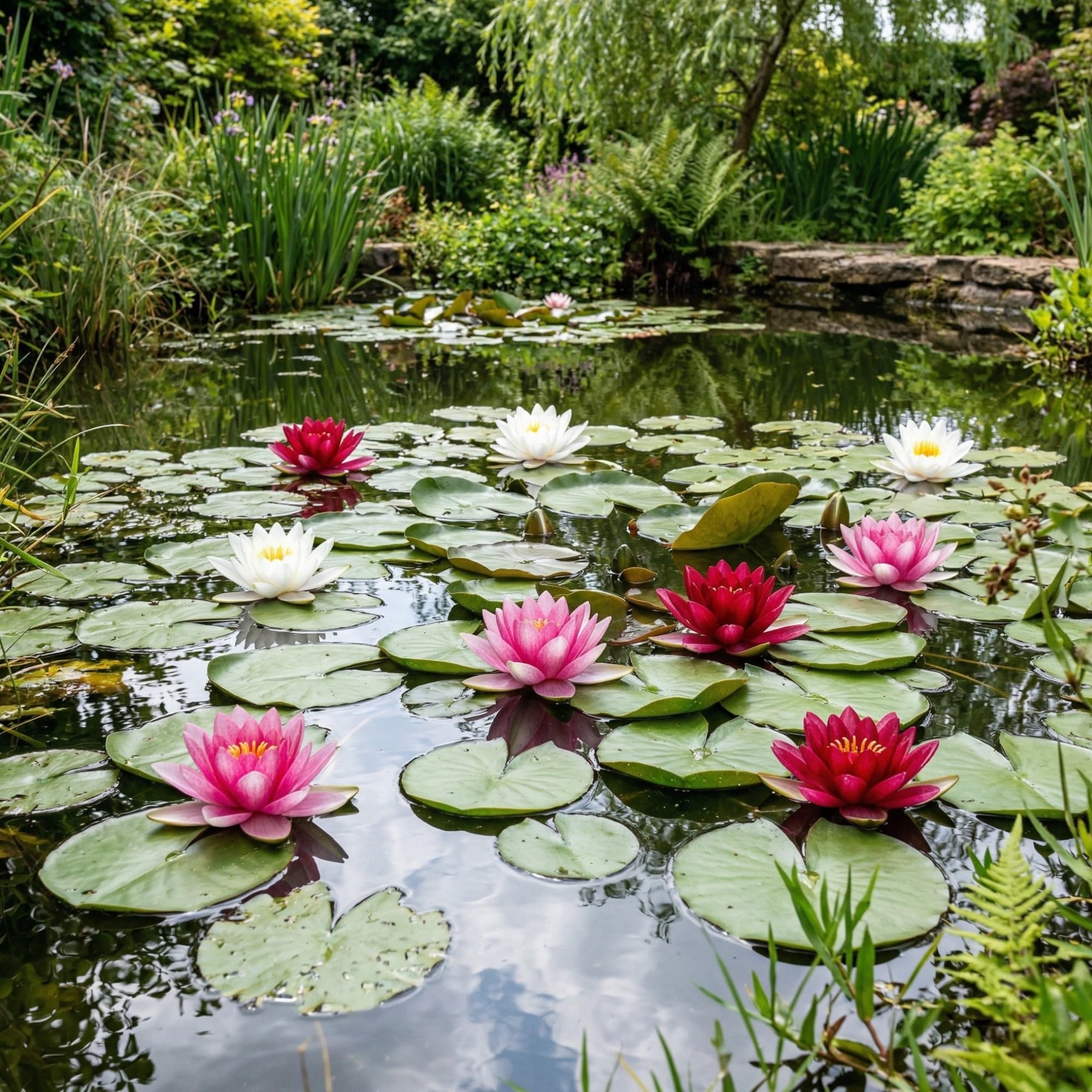 Seerosen Set 3 Stück Wasserlilien Rot Weiß Rosa im Pflanzkorb Teichpflanzen Komplettset Wassertiefe 10-100 cm