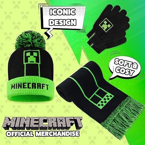 Miniatura 3 de Minecraft Cold Weather Set - Creeper Beanie Hat Scarf and Gloves Set Kids Winter Set