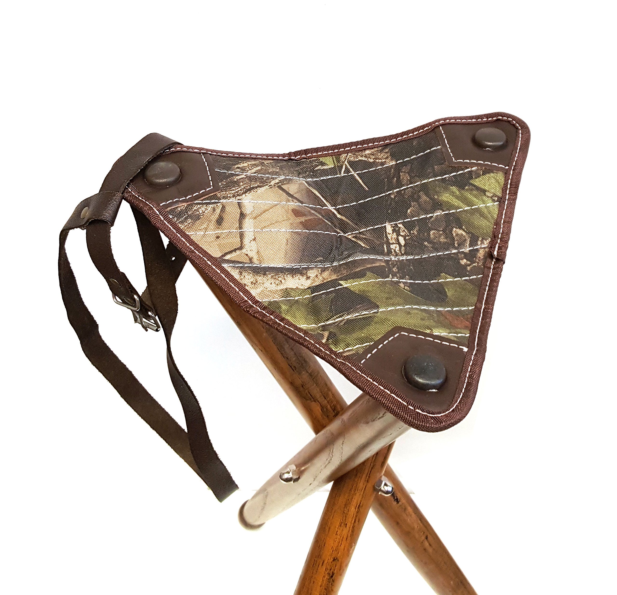 Sedia Treppiede Da Caccia - Leggera In Legno Con Seduta In Pelle, Nero/Fluo - Foto 6