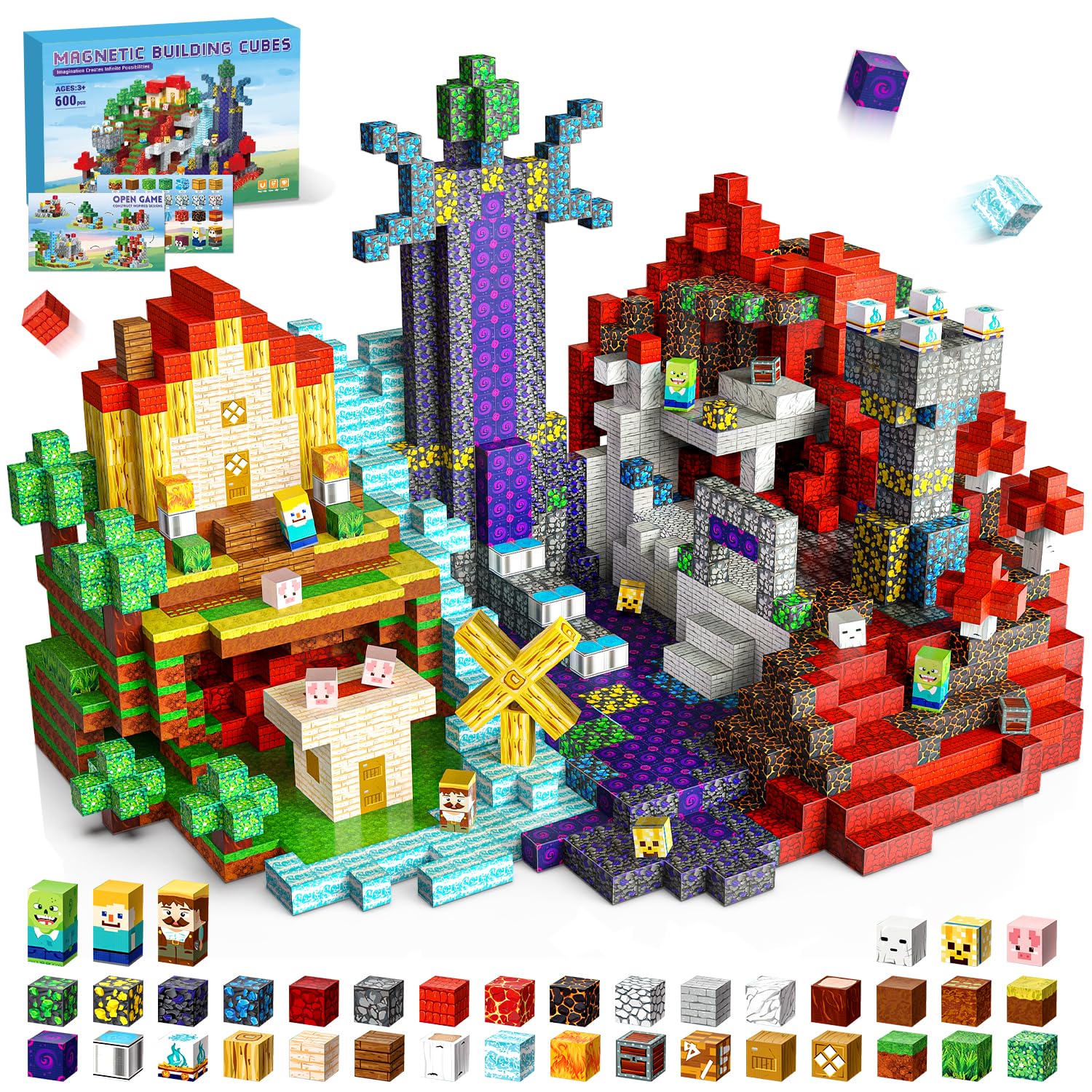 KCCHZ Magnetic Blocks, 600 PCS Magnetic Building Blocks, Stacking Magnets for Kids, STEM Constructions Magnet Blocks for Boys Girls Age 3+, Christmas Birthday Gifts