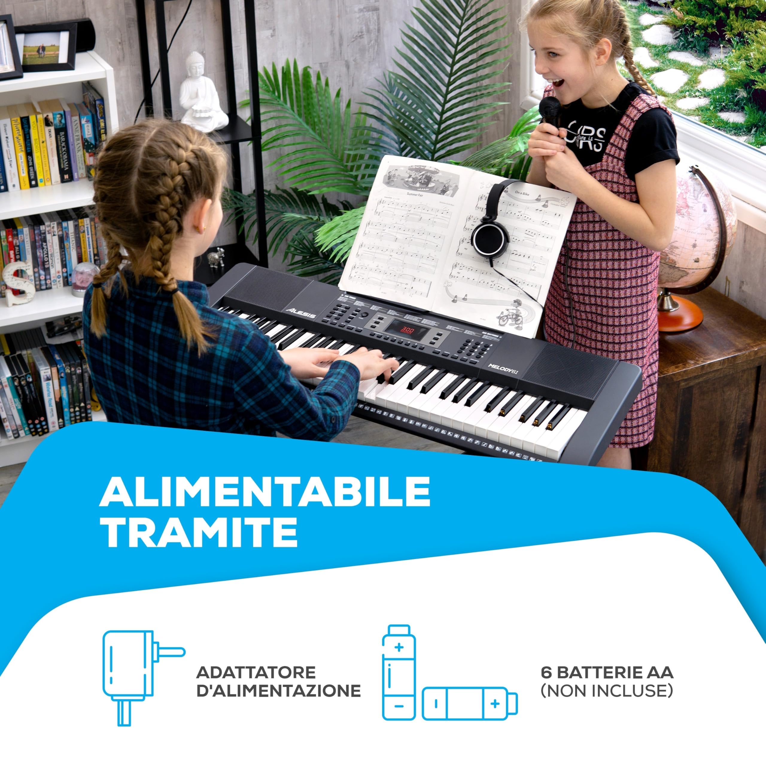 Alesis Melody 61 - Pianola Tastiera per Principianti con Diffusori, Supporto, Sgabello, Cuffie, Microfono, Leggio, 300 Suoni, Lezioni Musicali