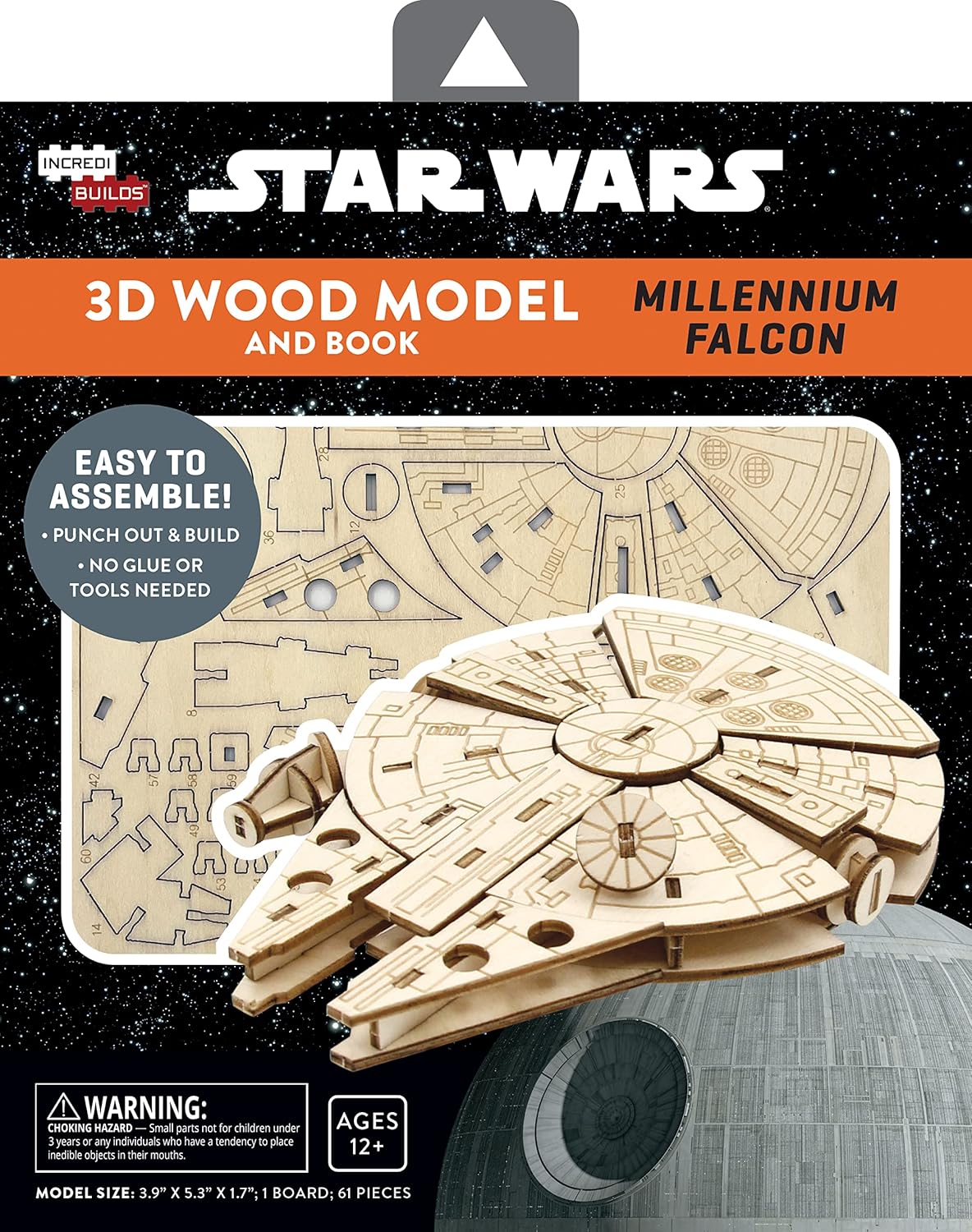 IncrediBuilds Star Wars Millennium Falcon 3D Wood Puzzle No Glue Needed (61 Pcs) Build & Paint 3-D Movie Model Figure Kit Replica Toy - Officially Licensed - Gift for Kids, Teens, Adults