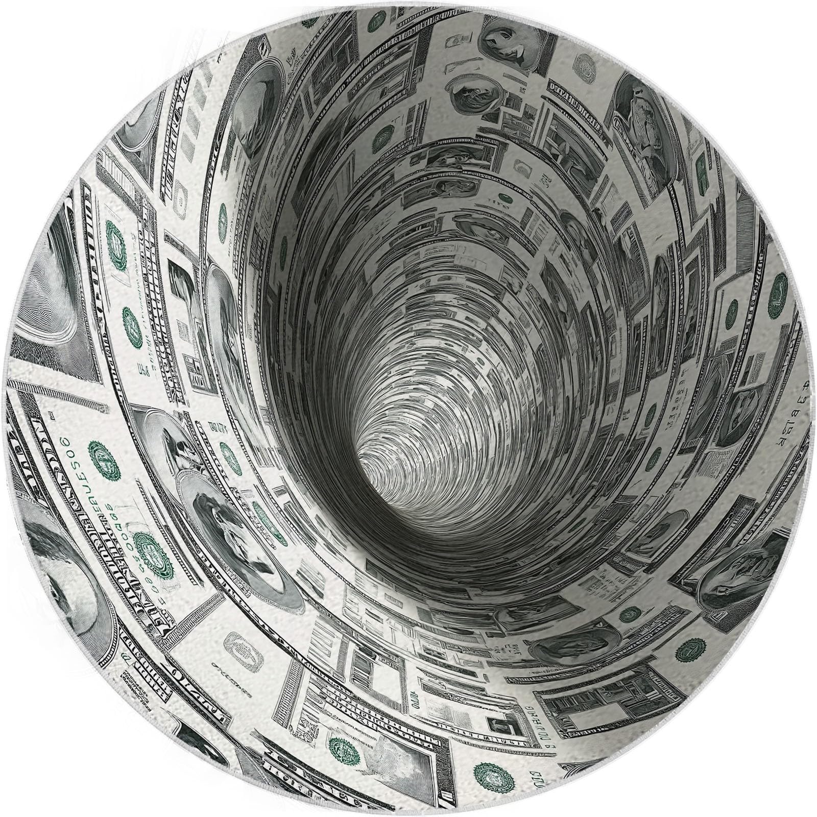 Generisch Rund Teppich Wohnzimmer Dollar-Banknote, 3D-Tunnel 200 cm Rund Teppich- Küche Jugendzimmer Esszimmer Flur und Schlafzimmer Rund Teppich Kurzflor Rund Teppich Extra Weich Pflegeleicht