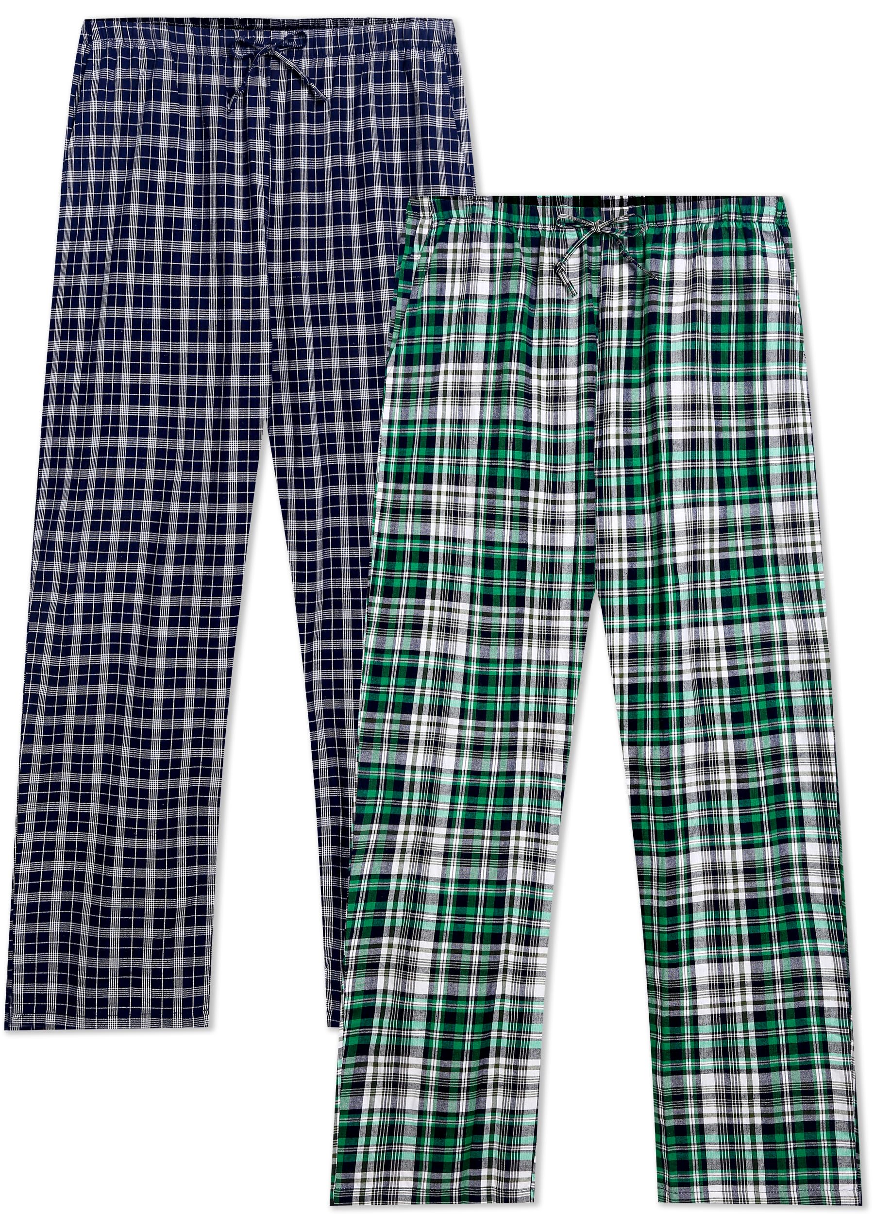 Winovia Herren Schlafanzughose Lang Baumwolle Karierte Pyjamahose Lounge Hose Pyjamaunterteil Freizeithose mit Seitentaschen für Männer, Gerade Geschnitten