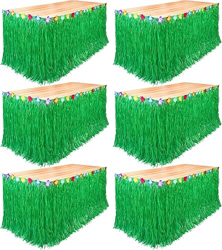 Miniatura 25 de Fovths Paquete de 4 faldas de mesa de hierba Luau natural de 9 pies x 29.5 pulgadas, falda de mesa hawaiana para decoraciones tropicales hawaianas