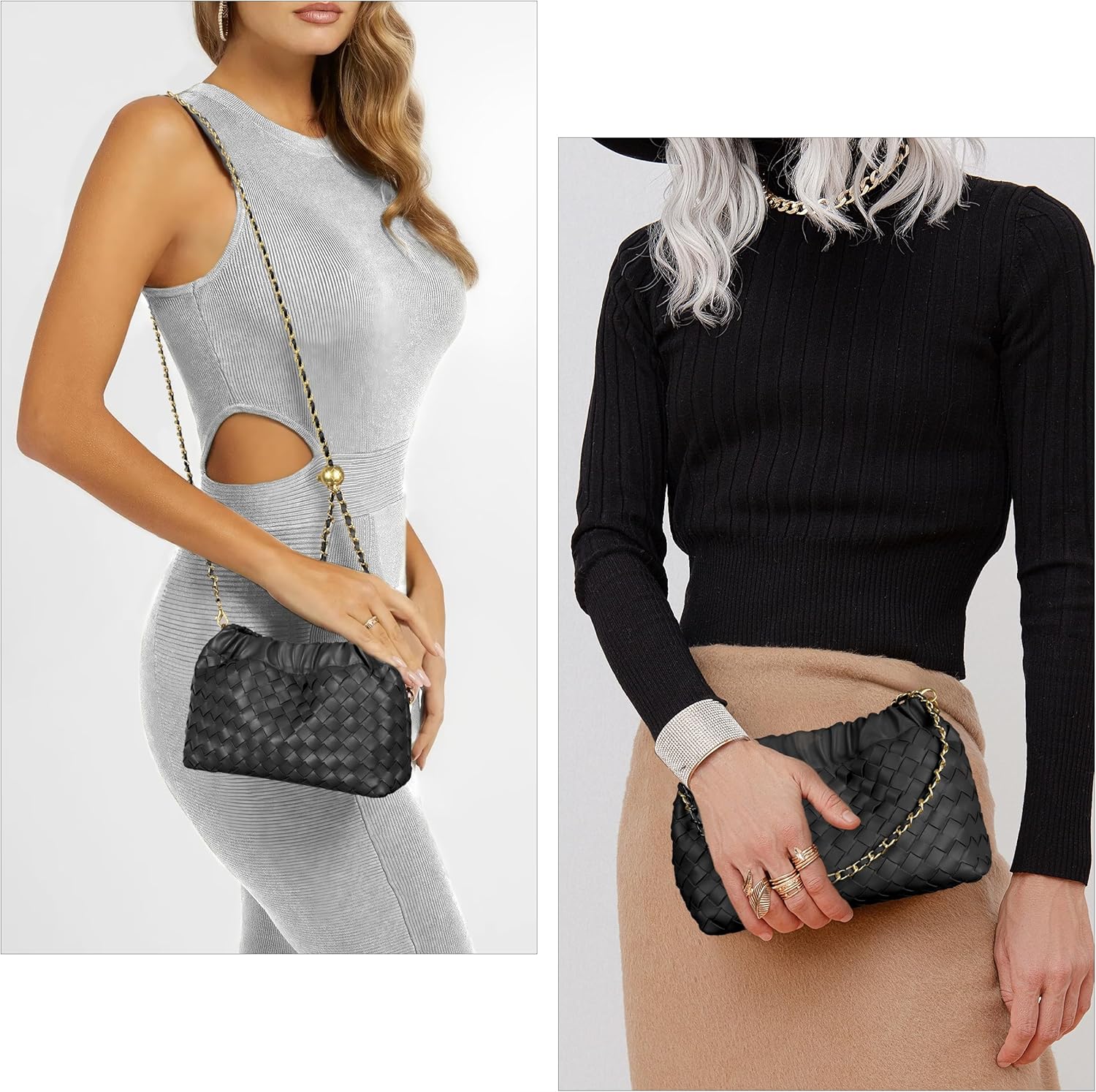 Joryin Woven Women's Crossbody Bag & Evening Purse, Trendy Dumpling Clutch & Hobo Cloud Shoulder Bag Trendy Dumpling Clutch - Image 3