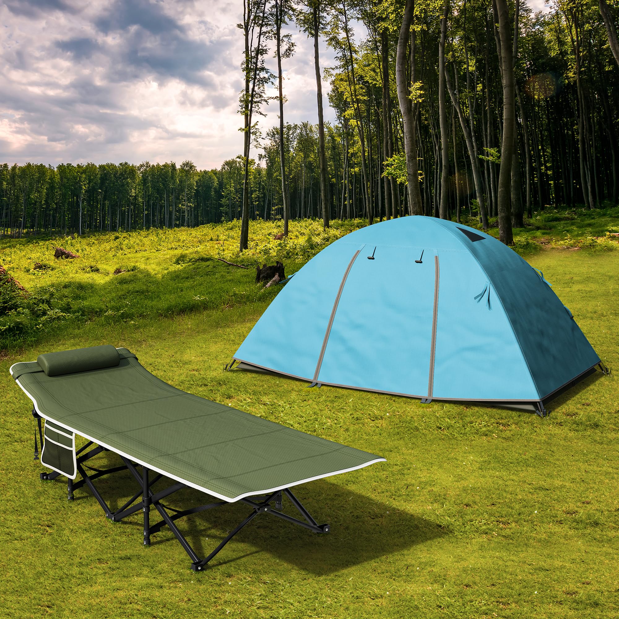 YITAHOME Feldbett Klappbar für Erwachsene, Campingbett 260 kg Traglast, mit Tragetasche, Grün