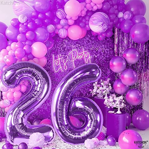 Miniatura 6 de KatchOn, Globo gigante del número 26 morado 40 pulgadas Globos morados de cumpleaños 26 para decoración de cumpleaños de 26 hombres, decoración de