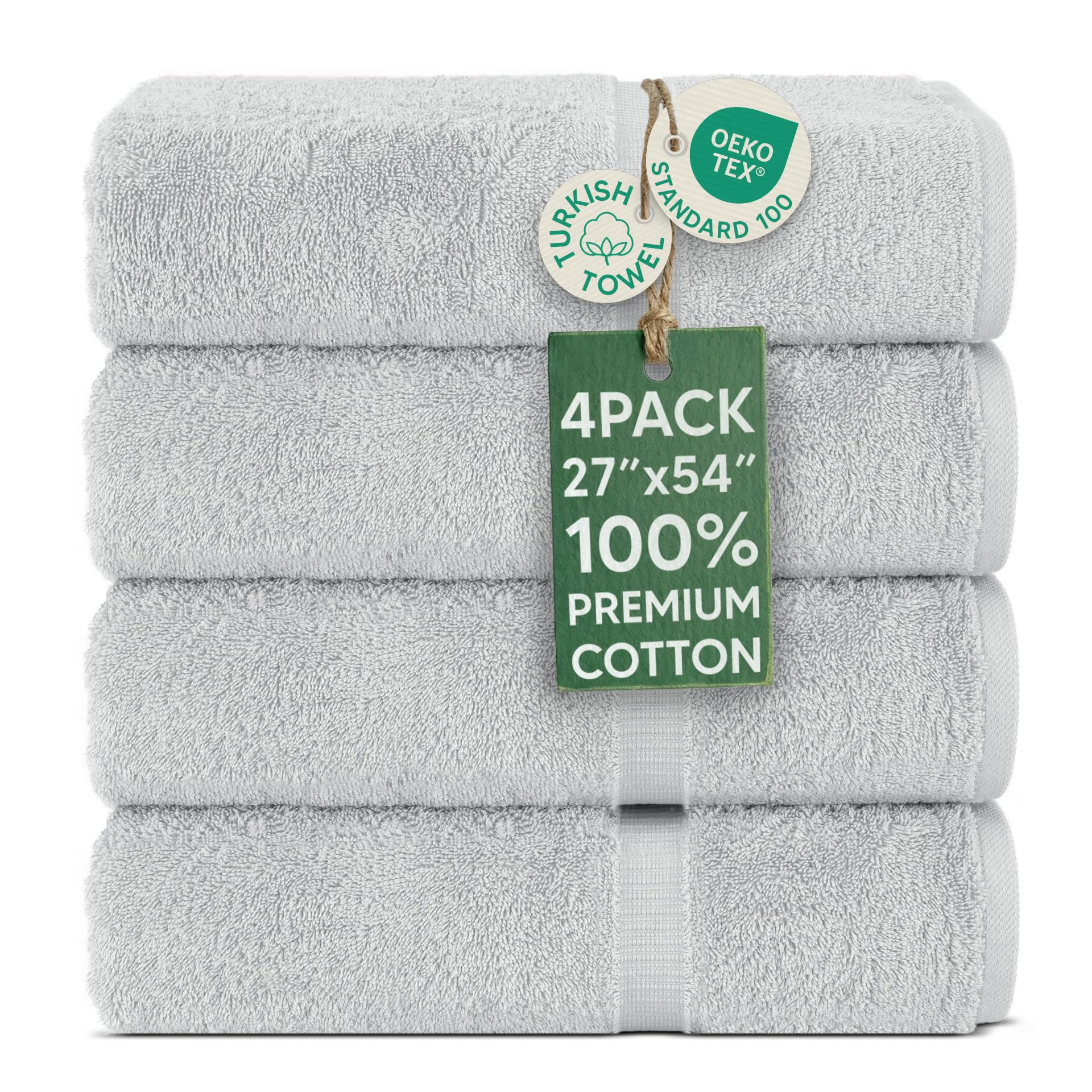 Chakir Turkish Linens Hotel Spa Quality 100 Cotton Premium Turkish Towels Soft Absorbent 4-Piece Bath Towels Silver Gray
