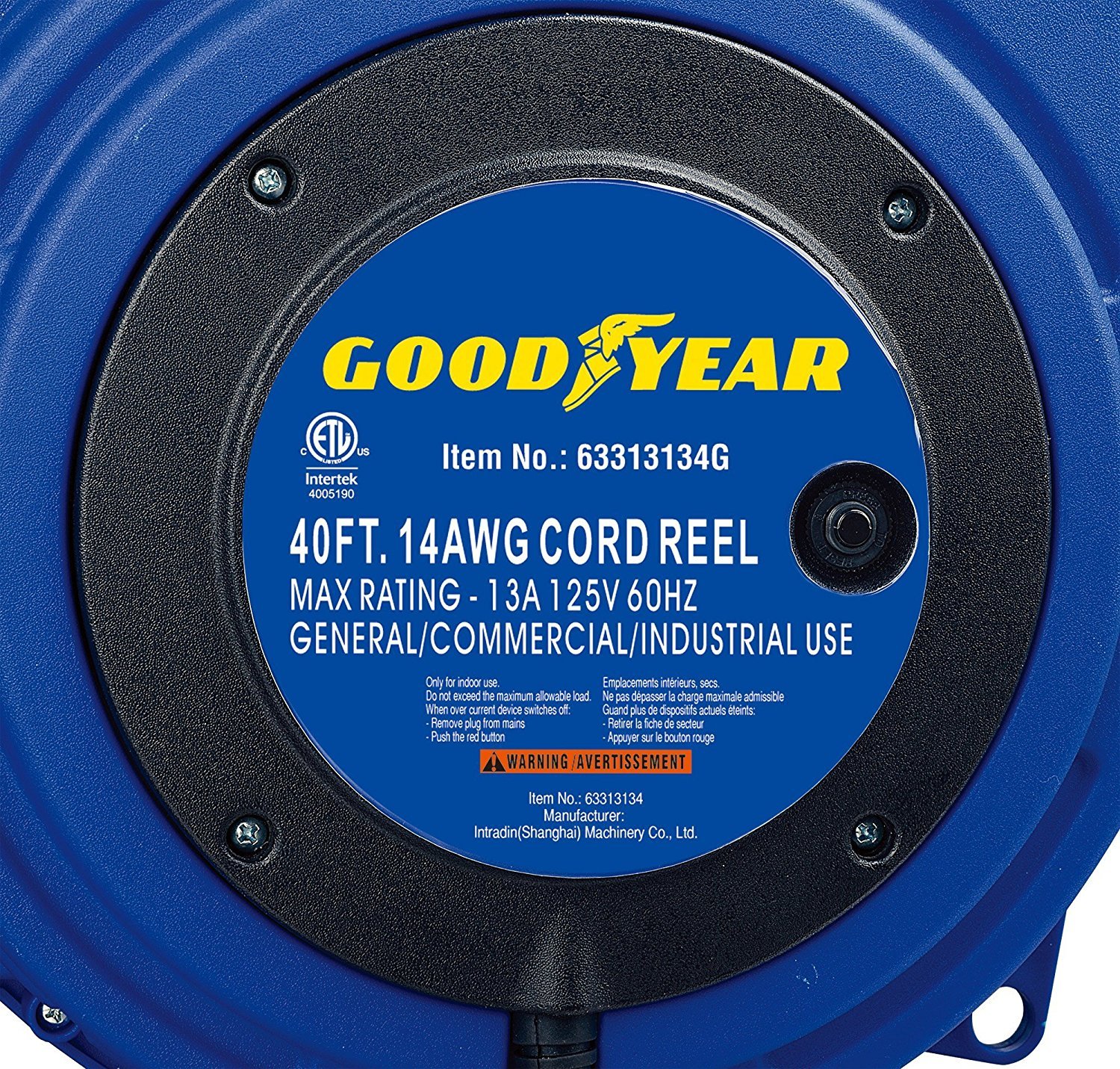 GOODYEAR Extension Cord Reel Extra Long 40 ft 14AWG 3C SJTOW, Triple