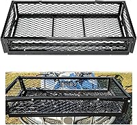 ECOTRIC Universal Front Cargo Basket for ATV UTV - 17.2" W x 37.2" L Mesh Rack, Durable Steel Storage