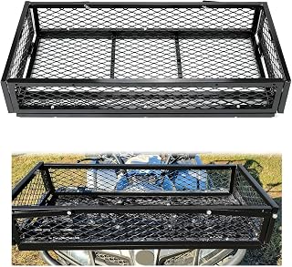 ECOTRIC Universal Front Cargo Basket for ATV UTV - 17.2" W x 37.2" L Mesh Rack, Durable Steel Storage