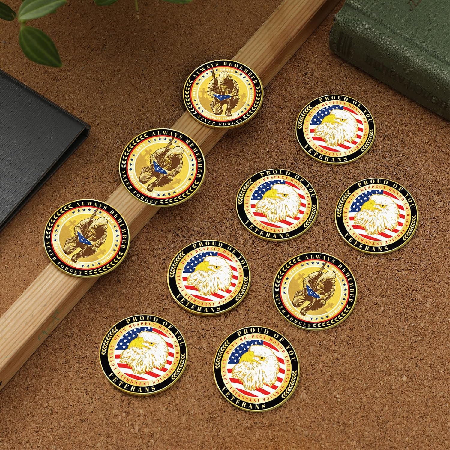 Inbagi 10 Pcs Military Challenge Coins Veterans Appreciation Gift,Retro | Thank You for Service Design, Eagle Soldier Art, Veterans Day Presents, Collectible Coins for Service Members