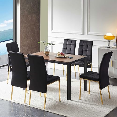 Miniatura 2 de NORDICANA Juego de 6 sillas de comedor tapizadas de terciopelo para 6, sillas clásicas de cocina con respaldo alto, sillas laterales copetudas,