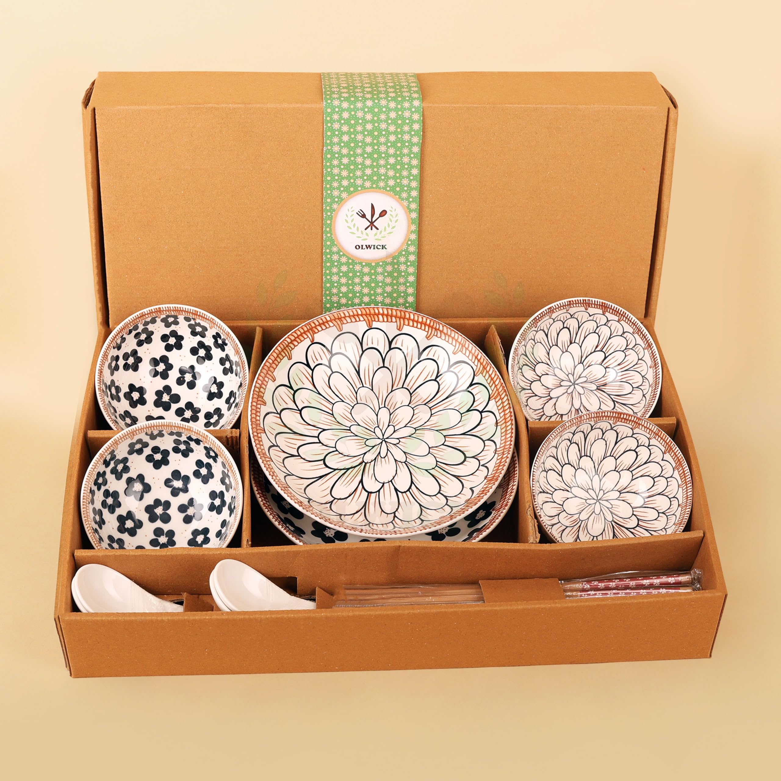 - Plates and Bowls Set | Crockery Dinner Set | 4 Pcs Ceramic Bowl, 2 Plates, 4 Chopsticks, 4 Spoons for Cereal, Soup, Pasta, Oatmeal, Salad, Rice | Microwave and Dishwasher Friendly (14 Pieces)