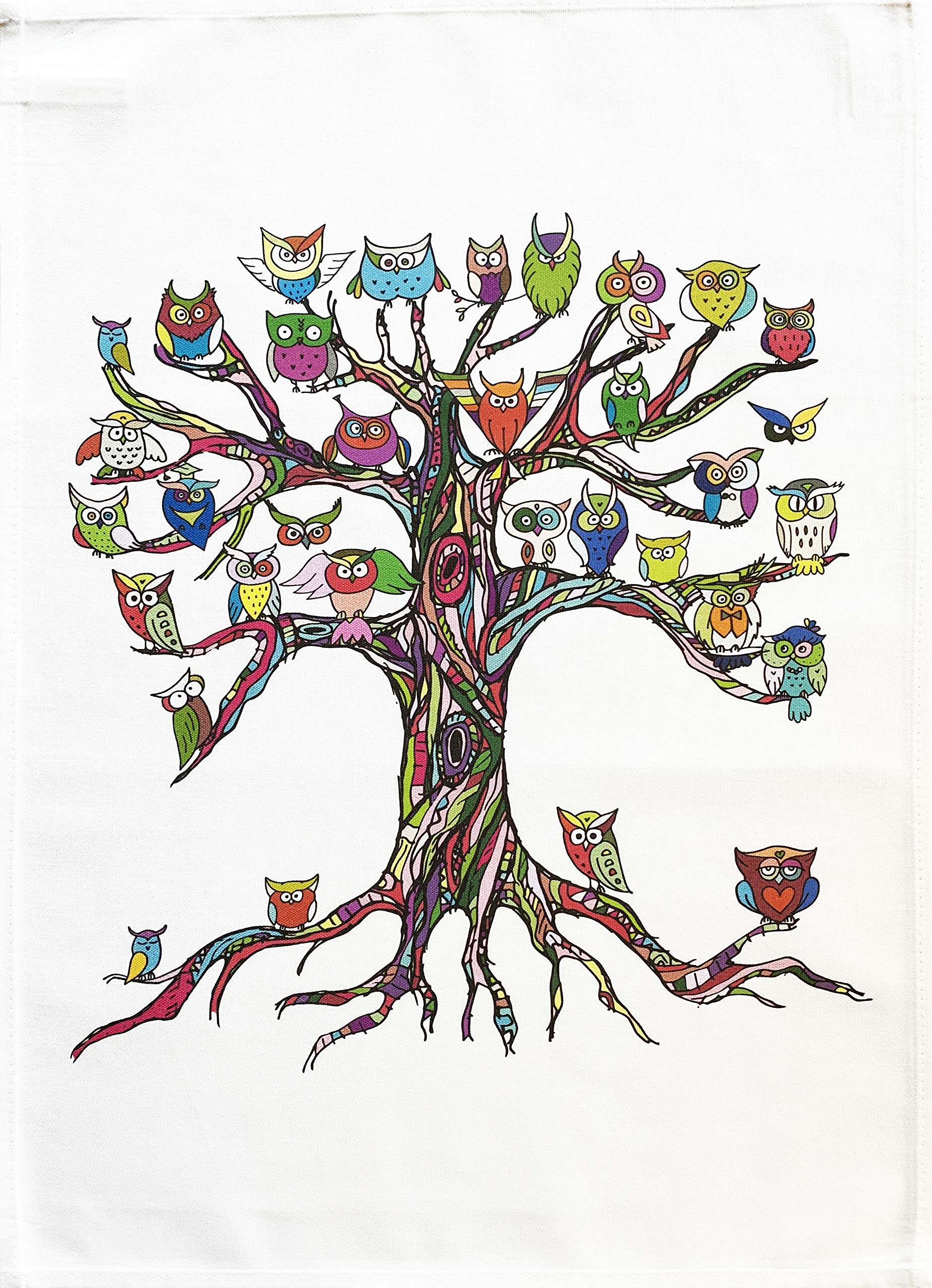 Half A Donkey White The Colourful Tree Of Owls - Large Cotton Tea Towel