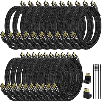 4K HDMI Cable 15 Feet 20 Pack, Ultra HD HDMI 2.0 Cable, Nylon Braided & Gold-Plated Connectors, 4K @ 60Hz, 2K,1080P, HDCP 2.2, ARC, Bulk HDMI Cables for Laptop, Monitors, HDTV, PS5, Xbox One & More