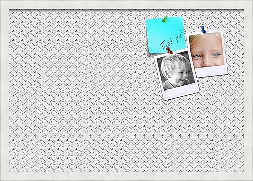 Miniatura 151 de PinPix Tablero de anuncios de corcho de 12 x 12 pulgadas. Este tablero decorativo enmarcado viene con diseño de círculos B W y un marco blanco