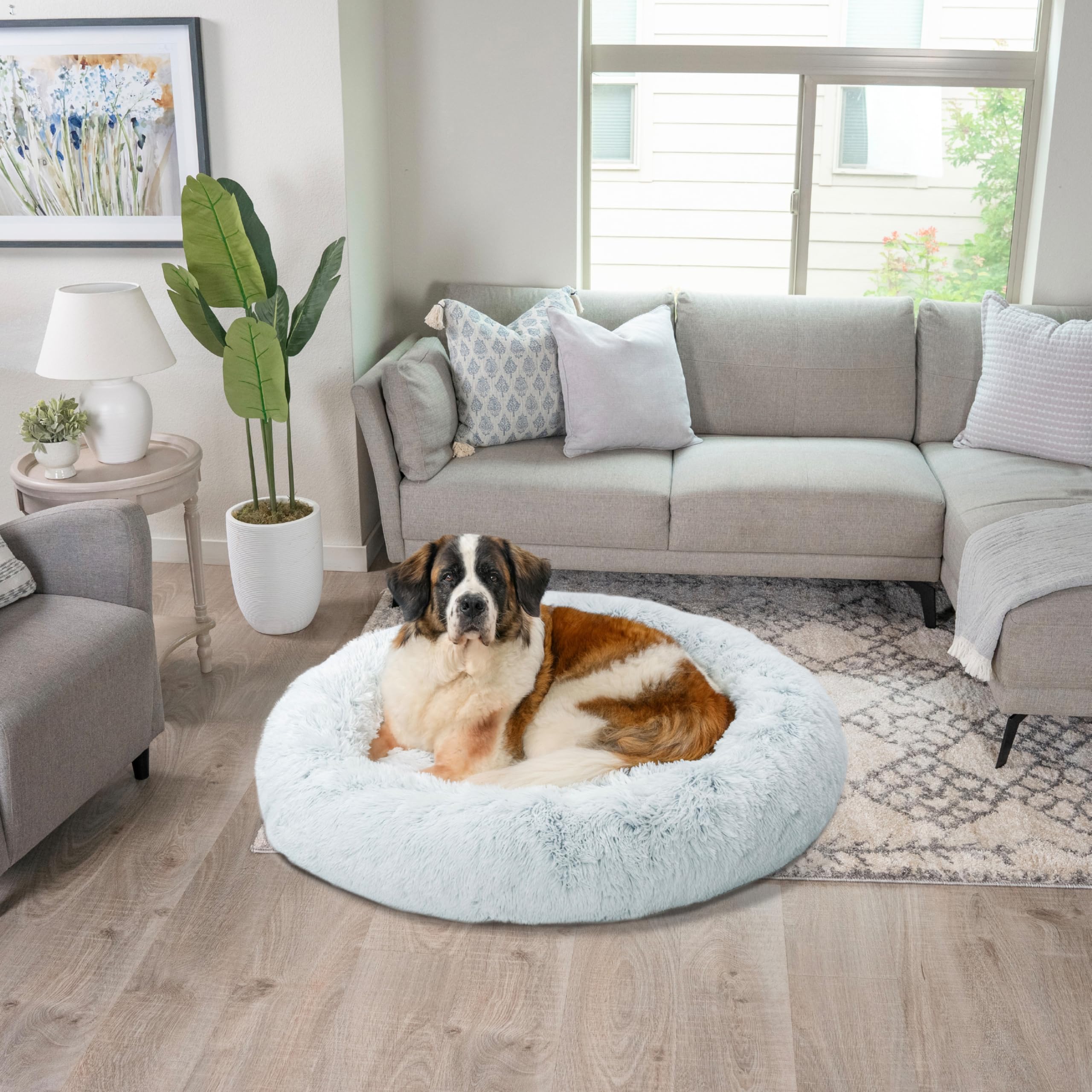 The Original Calming Donut - Puszyste legowisko dla psa i kota - Można prać w pralce - Ze zdejmowaną powłoczką zapinaną na zamek błyskawiczny - frost - 114 cm x 114 cm - rozmiar XL