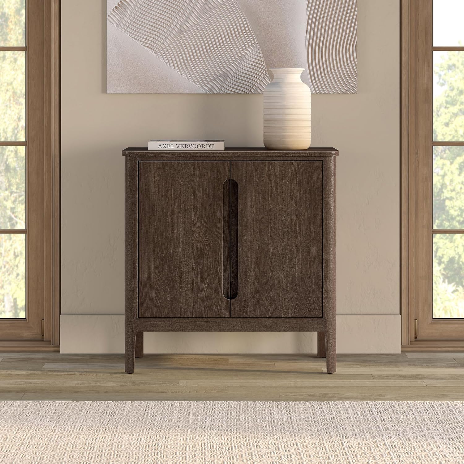 Henn&Hart 32" Wooden Rectangular Accent Cabinet, Modern Sideboard Buffet Cabinet with 2 Doors, an Adjustable Shelf and Cable Management Cut-Out for Living Room, Dining Room, or Bedroom, Brown Oak