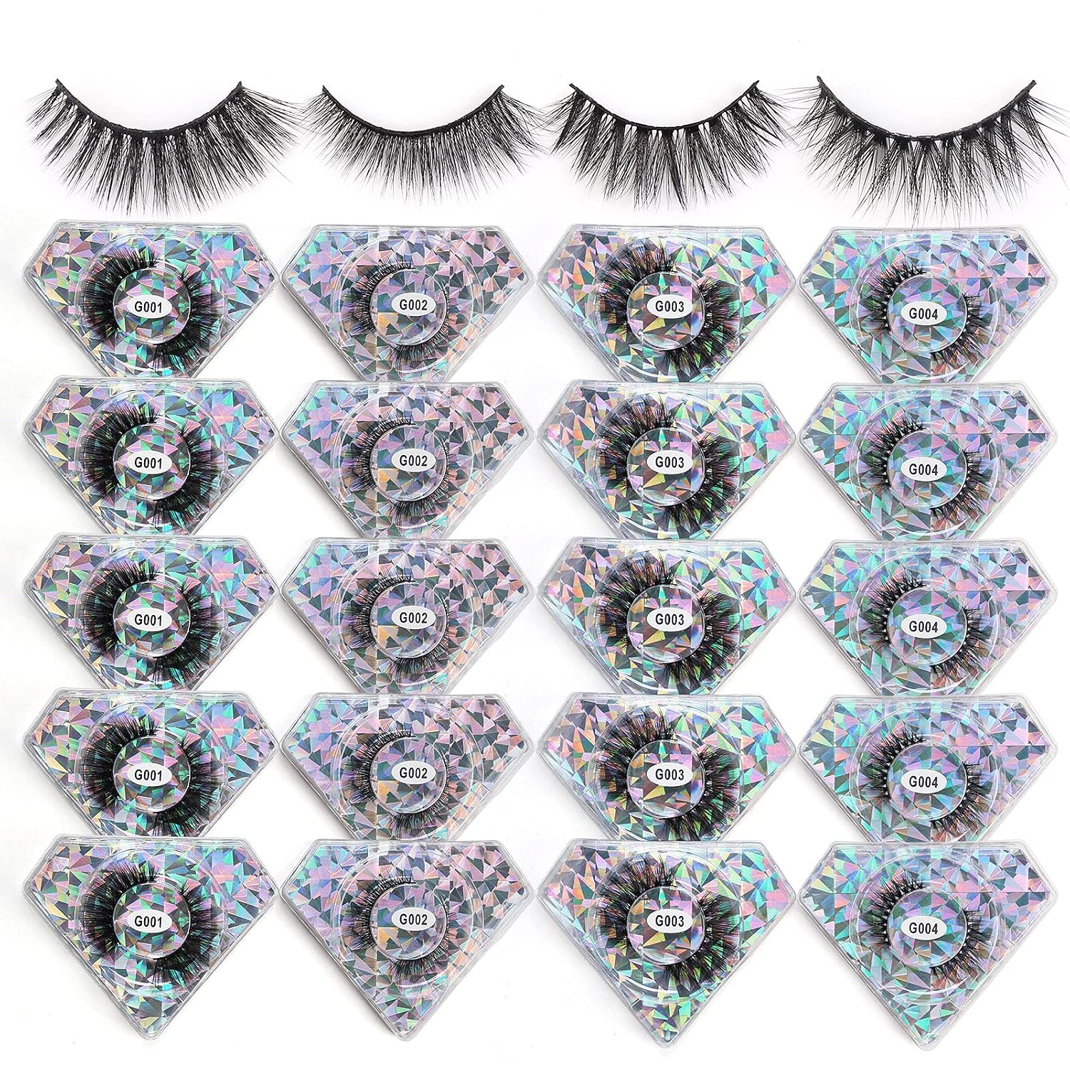 Eyelashes Natural Look 20 Pairs, 4 Style Faux Mink Lashes Pack, Fluffy Volume 3D Wispy False Eyelashes, Dramatic Reusable Mixed Fake Eye Lashes