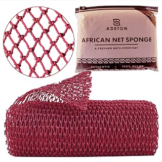 African Net Sponge Authentic, Exfoliating Bath Net Cloth, Real Knotted African Wash Net, Black Owned Sapo Afro Body Scrubber, Shower Essential Body Exfoliator, Large Deluxe Version (Burgundy Large)