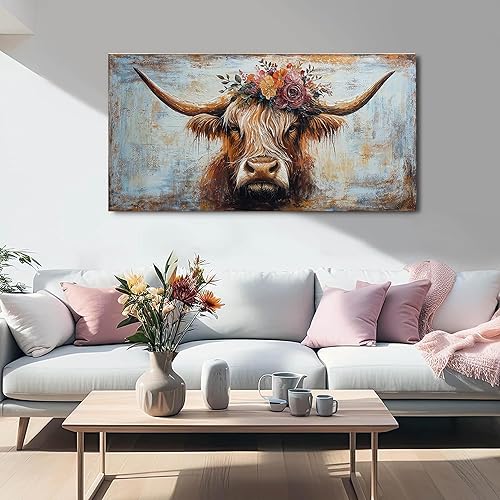 Miniatura 3 de Lienzo decorativo de pared para sala de estar, obras de arte para decoración de pared, diseño de vaca de las tierras altas, impresiones artísticas
