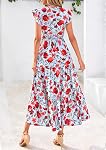 PRETTYGARDEN Women's 2026 Summer Floral Midi Dress Cap Sleeve V Neck Ruffle Long Flowy Boho Casual Beach Vacation Dresses