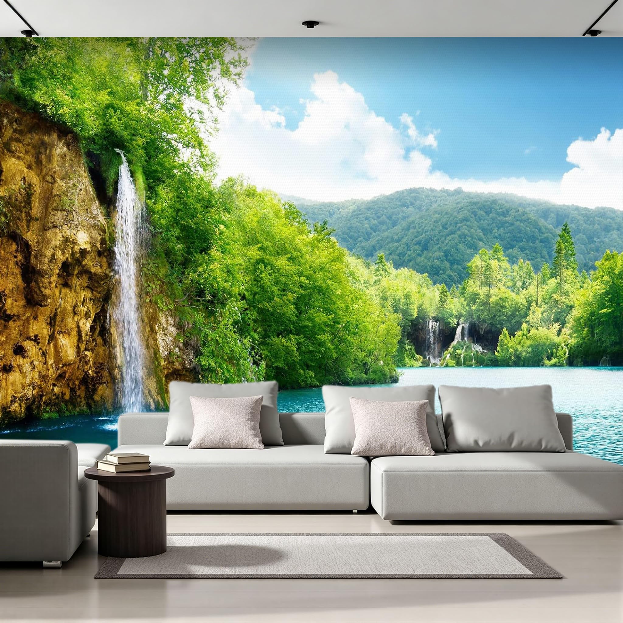 Papier peint panoramique intissé paysage 3D grand format 300x256 cm pour mur