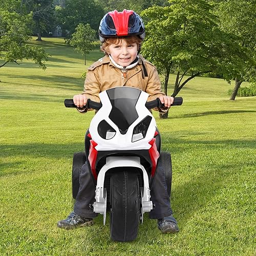 Miniatura 15 de S AFSTAR Motocicleta eléctrica para niños, 6 V, 3 ruedas, motocicleta a batería con faros LED, música, pedal, suspensión de resorte, juguete de Azul