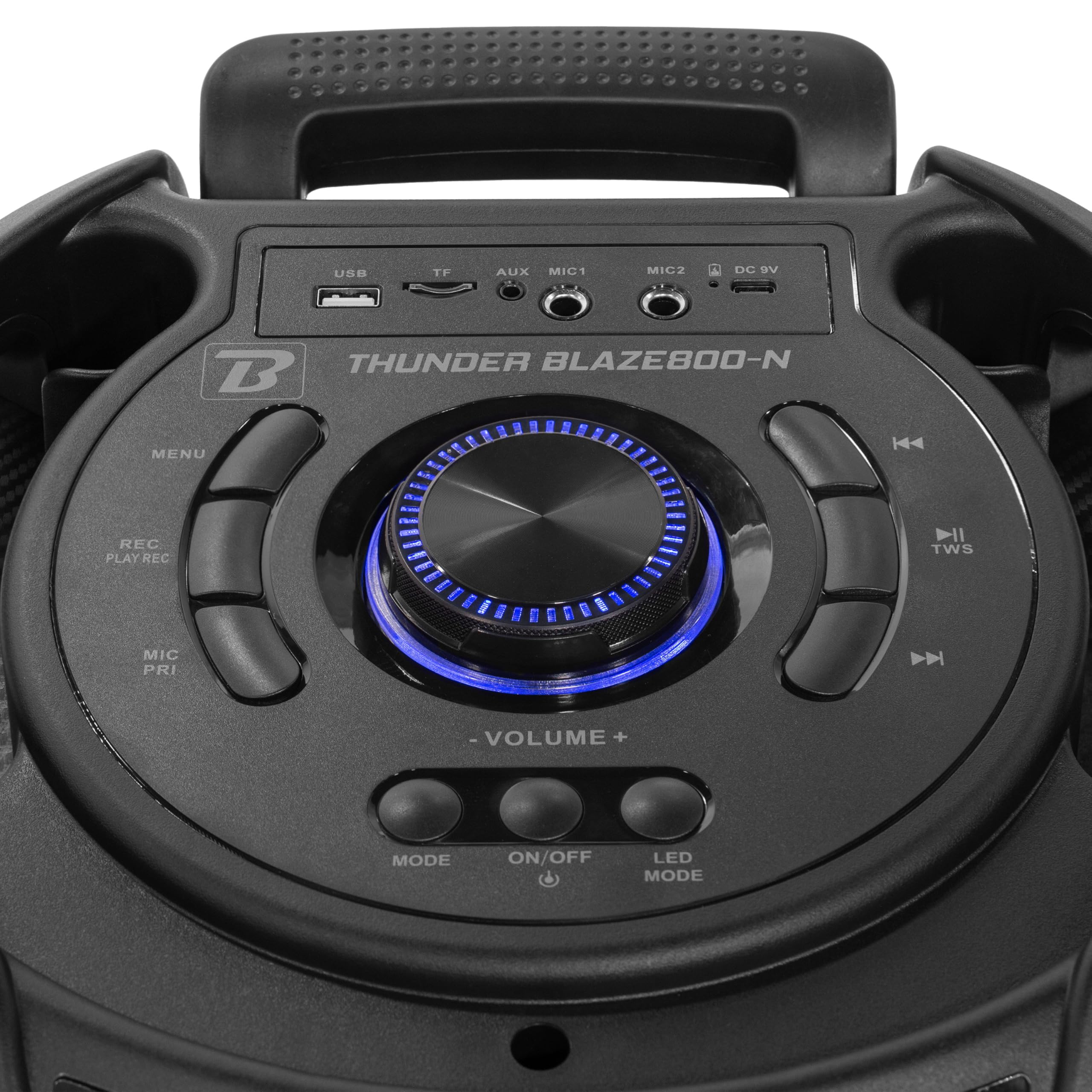 BoomTone DJ Thunder Blaze 800-N Enceinte Active Portable 800W avec Effets Lumineux, Bluetooth 5.0, Lecteur USB/SD, Micro Inclus, Batterie Rechargeable, Idéale DJ, Fêtes, Karaoké, Transport Facile