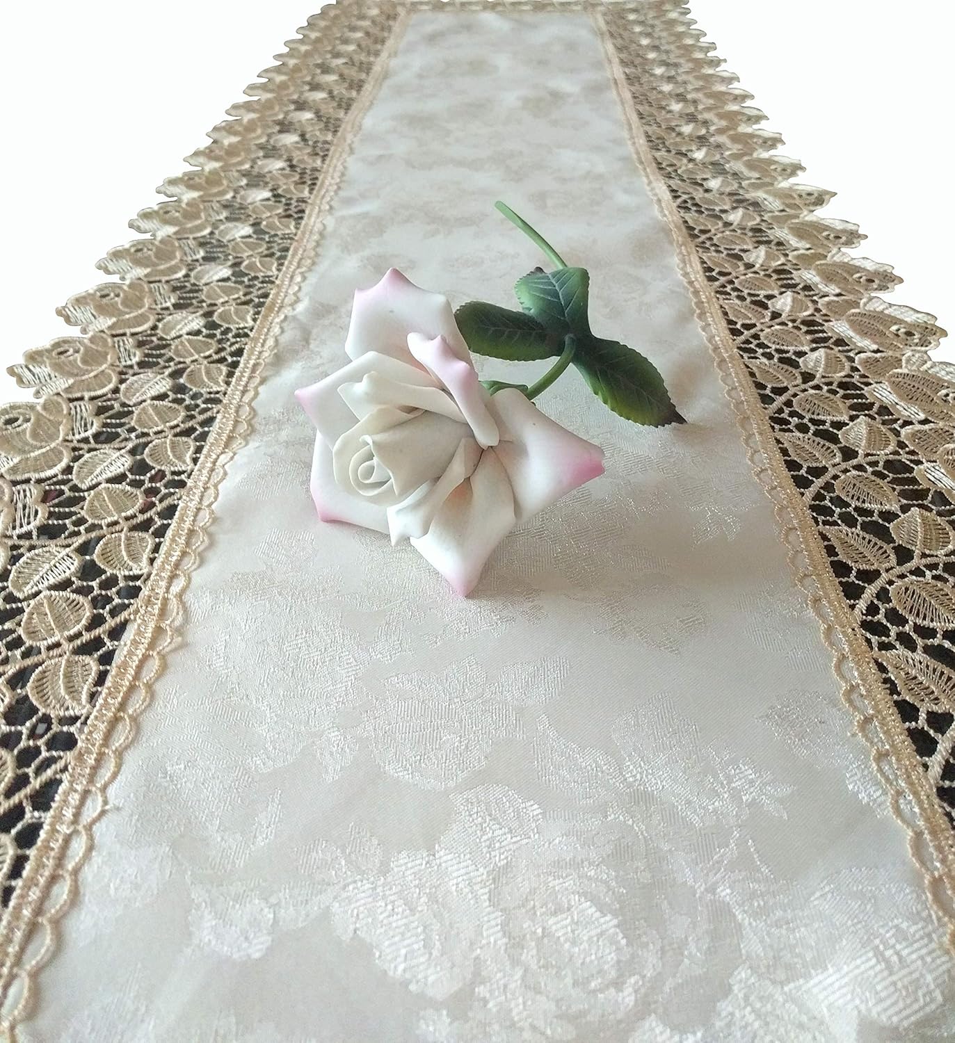 Galleria di Giovanni Dresser Scarf Table Runner 54 Inch Doily Rose Lace Jacquard Champagne Color