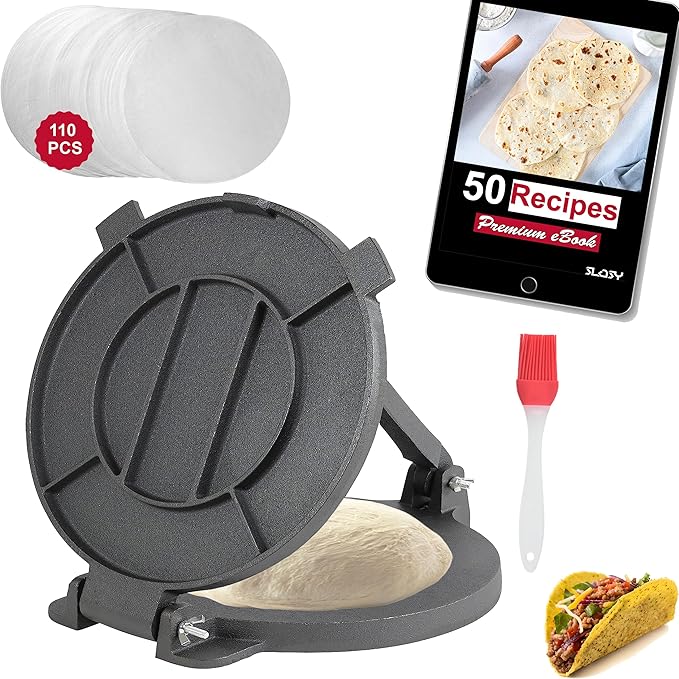 Amazon.com: Slosy 10 Inch Cast Iron Tortilla Press + FREE 110 PCS ...